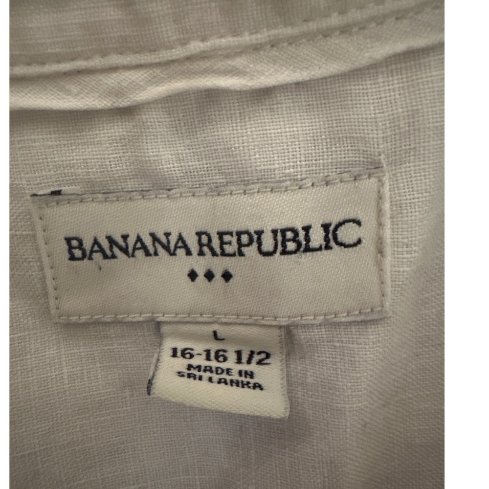 Banana Republic Linen Shirt Button Up Short Sleeve Pockets Men's Large White - Picture 2 of 8